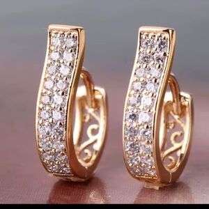 18k Gold Finish and Moissanite Pave’ Crystals Women's Hoop Earrings 3/4”